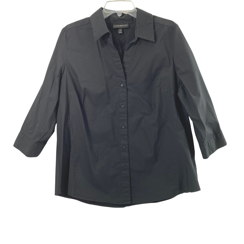 Lane Bryant Shirt Womens Plus Size 18 Black Button Down 3/4 Sleeve Stretch Top